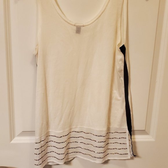J. Crew Fancy White/Black Tank Top with Embellishments Petite Small - Picture 6 of 6
